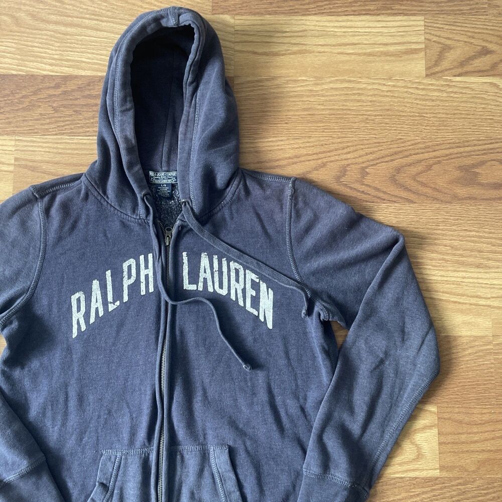 Ralph Lauren Polo Jeans Company Women Large Navy Blue Full Zip Hoodie Sweatshirt